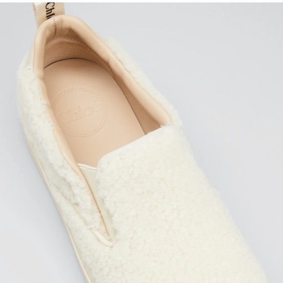 CHLOE LAUREN SLIP-ON SHEARLING SHOE IN MILD BEIGE REAL FUR DYED LAMBSKIN SIZE 9 - Picture 6 of 16